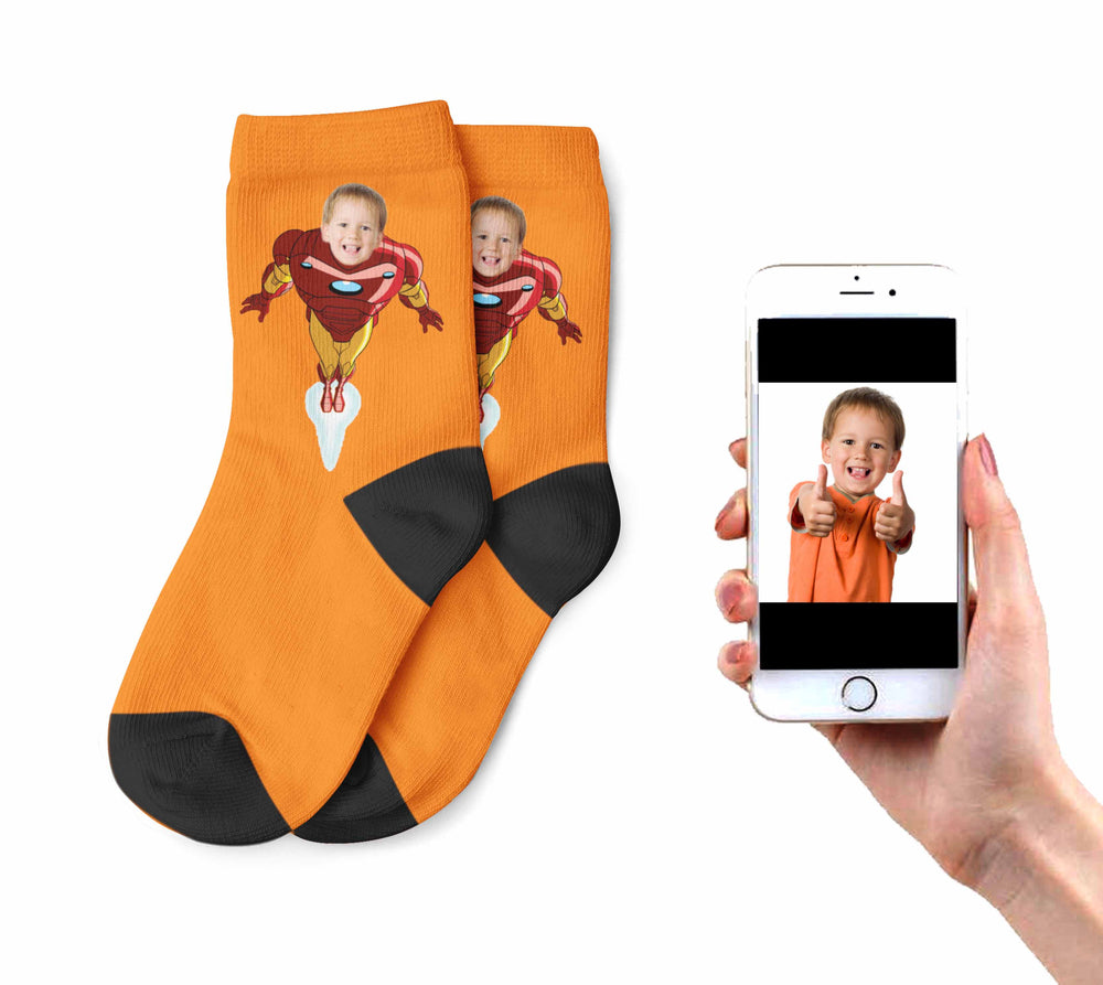 Custom Kids Ironman Socks - We Print Your Kids Face On Ironman