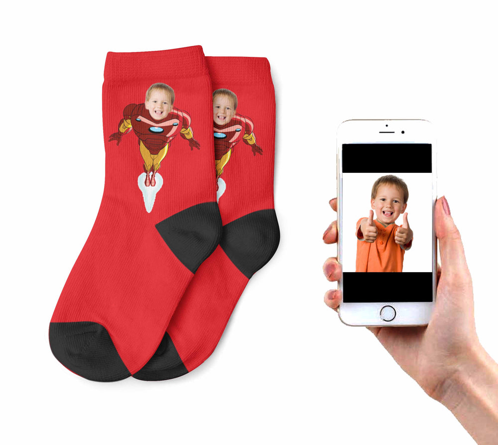 Custom Kids Ironman Socks - We Print Your Kids Face On Ironman